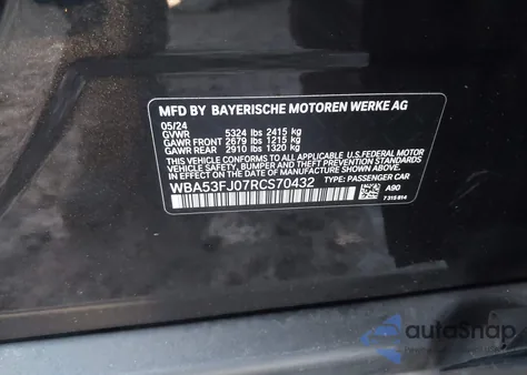 2024 BMW 530I xDrive z USA, uszkodzony, nr VIN WBA53FJ07RCS70432